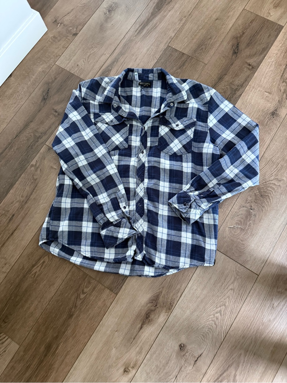 Silver Jeans Men's Blue and White Plaid Button-Down Shirt